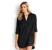 Boyfriend Beach Shirt-Blk