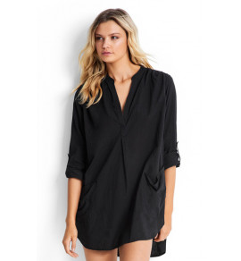 Boyfriend Beach Shirt-Blk