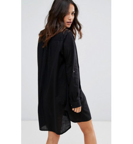 Crinkle Twill Beach Shirt-Blk