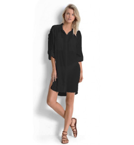 Crinkle Twill Beach Shirt-Blk