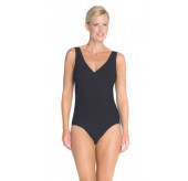 Textured Surplice Cross Over Black Swimsuit