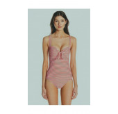 Riviera Stripe Halter Swimsuit-Red