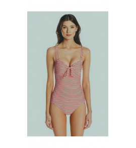 Riviera Stripe Halter Swimsuit-Red