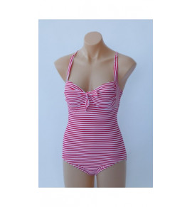 Riviera Stripe Halter Swimsuit-Red