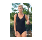 Textured Surplice Cross Over Black Swimsuit