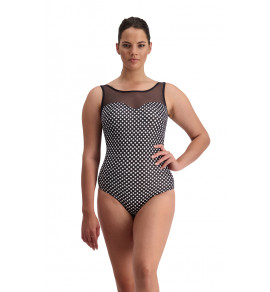 Polka Dot Mesh Neck Swinsuit